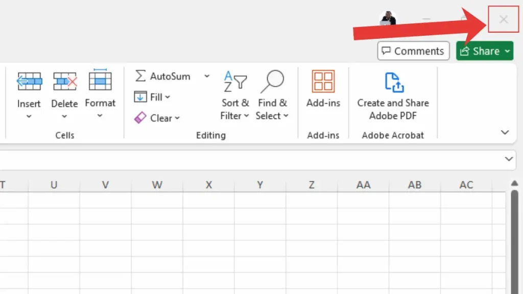 Top-right corner of Microsoft Excel 365 window showing the Minimize, Maximize, and Close (X) buttons on Windows