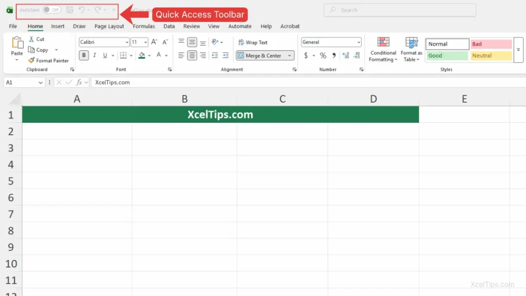 Microsoft Excel Quick Access Toolbar located at the top-left corner showing AutoSave, Save, Undo, and Redo icons.