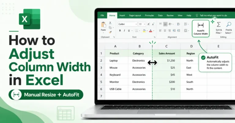 How to adjust column width in Excel using manual resizing and AutoFit.