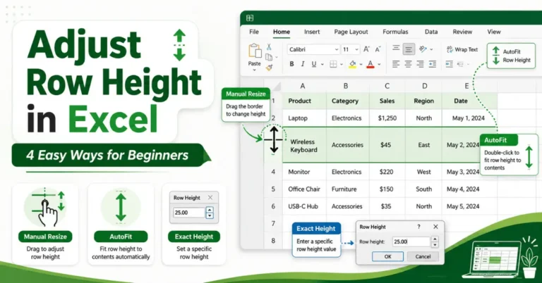 Excel worksheet showing rows being resized to adjust row height.