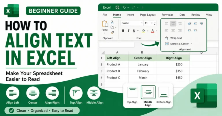 How to align text in Excel using alignment buttons on the Home tab.