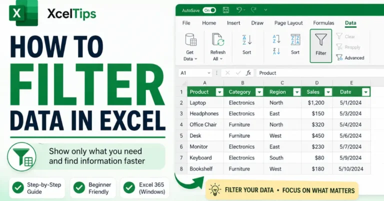 Excel worksheet with filter arrows showing how to filter data in Excel.