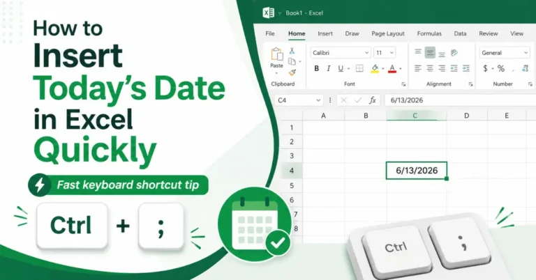Excel worksheet showing the Ctrl + semicolon shortcut to insert today’s date.