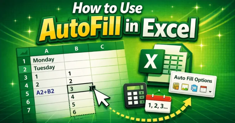 How to use AutoFill in Excel featured image showing the fill handle in Excel and Auto Fill Options.