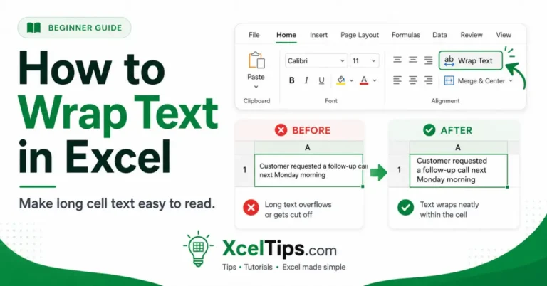 How to wrap text in Excel using the Wrap Text button on the Home tab.