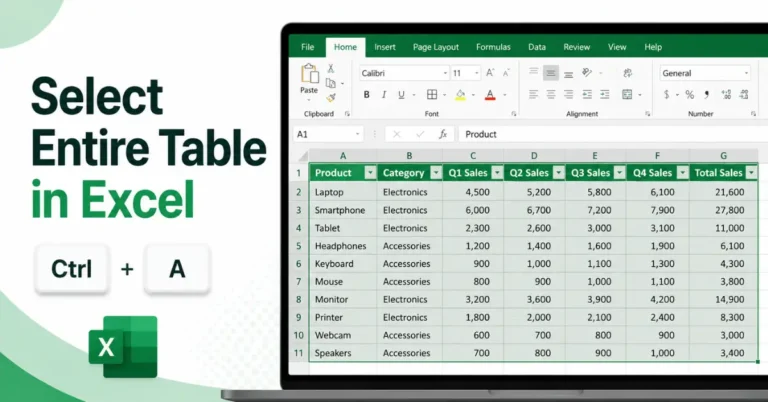 Select an entire table in Excel quickly using the Ctrl + A shortcut